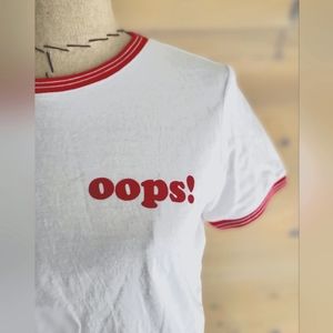 Forever 21 "Oops" Ringer Tee T Shirt NWOT jr size L